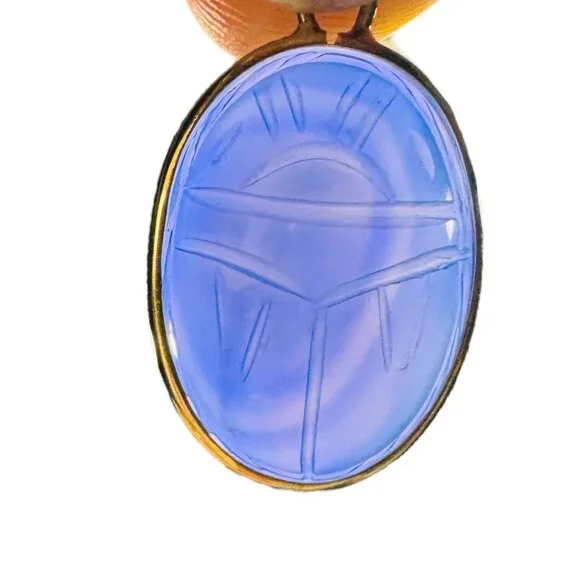 Lapis Lazuli Blue Scarab Vintage 1950s Gold Pendant & Necklace By WE Richards - Picture 10 of 13